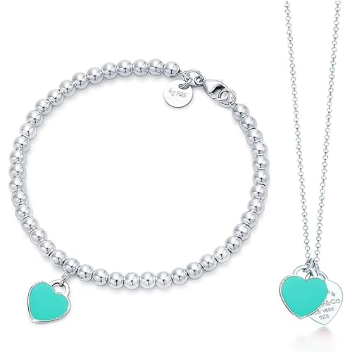 2 Piece set Women'S Pendant Necklace/Bracelet Heart-Shaped Cute Necklace Bracelet Jewelry Valentine Day Birthday Jewelry Gift