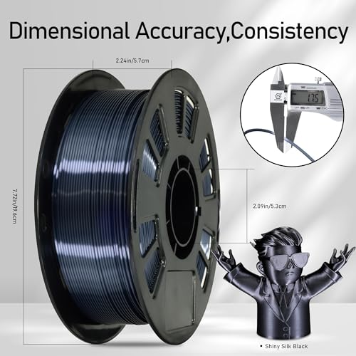 Image of Silk Black PLA Satin Shiny 3D Printer Filament, 1.75mm Diameter 1kg Spool 2.2lbs for FDM 3D Printers
