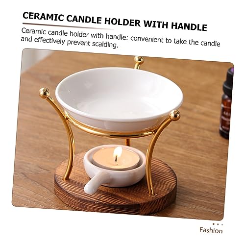 Difusor aromático eléctrico con base de madera y soporte para vela miniatura 3