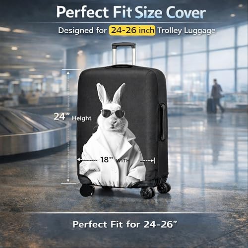 Image of WanderWraps Spendex Polyester Protective Luggage Cover | Hard Luggage Trolley Bag Cover | Washable | Dust Proof | Stretchable | M - 24 inch | Blanc Bunny