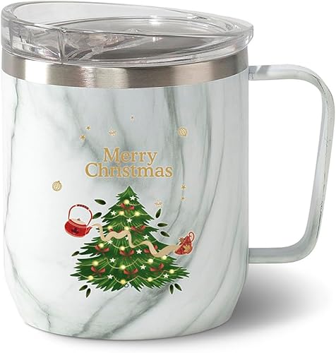 VAHDAM Taza de Navidad, regalos de Navidad para mujeres, hombres y adultos, acero inoxidable, taza de café aislada al vacío con tapa, 10 onzas,