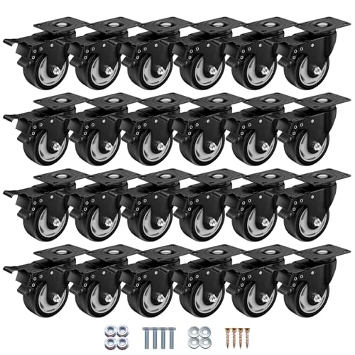 Image of 3 Inch Caster Wheels, Casters Set of 24, ASHGOOB Casters with Brake Heavy Duty, Industrial Locking Swivel Top Plate Castor Wheels for Workbench /Furniture /Cart. （AB Switch, Double Pedal Brake