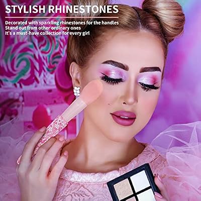 Professional Makeup Brushes Set 11PCS Bling Rhinestone Face Cosmetics Blending Liquid Foundation Powder Concealer Eye Shadows Make Up Beauty Tool Glitter (AB Pink)