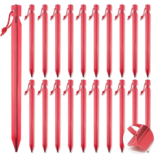 20pcs Tent Stakes,AVOFOREST 7.1 inch Ultralight Aluminum Ground Stakes Rustproof Portable Tent pegs,Camping Stakes for Beach,Garden,Hiking (Red)