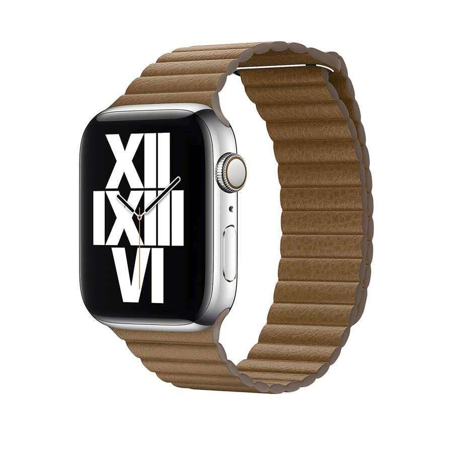 Zore Apple İle Uyumlu Watch 44mm KRD-09 Deri Lop Kordon Kahverengi