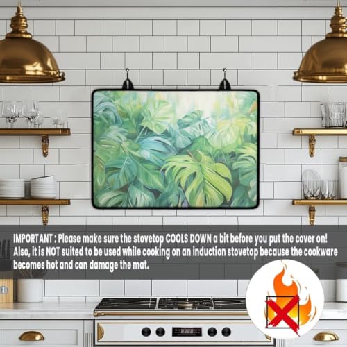 Image of Flat Top Stove Cover Mat for Electric Stove Multipurpose Heat Resistant Mat for Kitchen Machine Washable Foldable Induction Electric Cooktop Protector, 29 x 21 Inch, Monstera