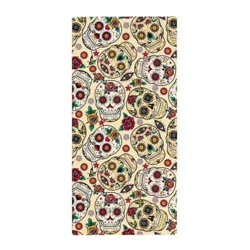 タオル 死者の日 ドクロ 花 シュガースカール フェイスタオル 38X78cm 長め 大きめ ハンドタオル サンゴフリース 耐久性 ふわふわ ソフト 柔らか肌触り 肌に優しい やわらか 軽い 薄手 乾きやすい 抗菌防臭 家庭用、温泉、砂浜、スポーツなどにも
