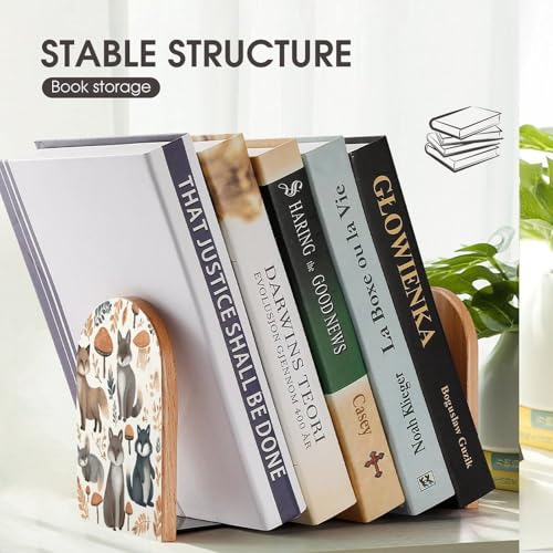 Sujetalibros de madera resistente con diseño moderno de mapache decorativo para estantes 8