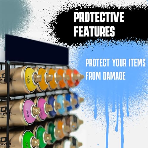 Image of Skywin TidyFriend Metal Spray Can Holder 17.3 x 13.4 x 5.3 Inches - Matte Black Spray Bottle Holder Wall Mount, Graffiti Art Supplies Organizer with a Removable Name Board (Black)