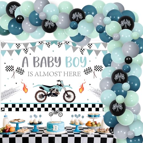 Blue Dirt Bike Baby Shower Backdrop