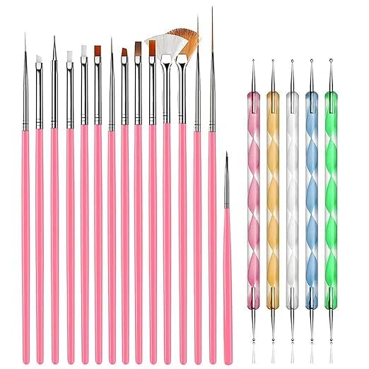 20 pcs Nail Art Brushes, Nail Art Design Painting and Drawing UV Polish Brush Tool Kit, 15 pcs Nail Art Brushes Kit with 5 pcs Nail Dotting Pens, Multicolored-image-38
