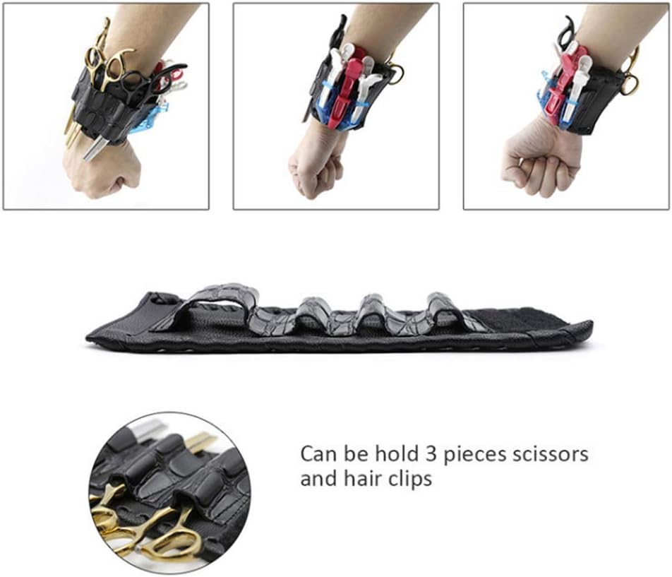Scissors Bag, Pu Leather Scissors Bag Wristband Scissor Pouch Storage Bag Barber Hair Cutting Scissor Case for Home Salon Barber(Black)