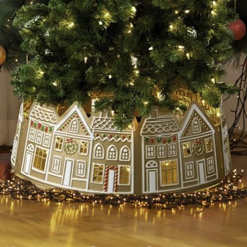 Colar de Árvore de Natal com Luzes, LED Colarinho de Saia para Árvore de Natal com Casa de Gengibre, Base Iluminada para a Base da Árvore de Natal, Decoração de Cesto de Árvores de Natal, para Lareira