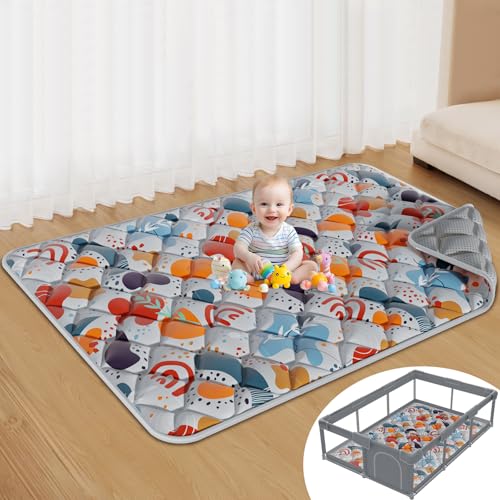 Jaobeem Baby Play Mats for Floor Foldable 74x50 Playpen Mat Grey Thicken Cushioning Padding Playmate for Baby and Toddlers Infants Non-Slip Machine Washable Easy to Store