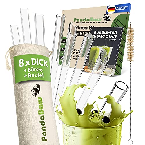 Bubble Tea Strohhalme Edelstahl – 8 Stück, 12 Mm Extra Breit, Wiederverwendbar, Mit 2 Reinigungsbürsten, Regenbogenfarben
