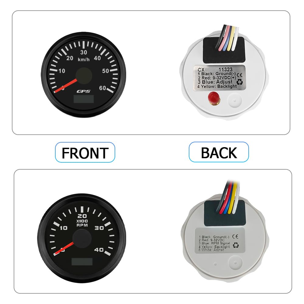ELING Medidor de 52 mm 0 – 60 km/h, velocímetro GPS con 4000 rpm con contador de horas de funcionamiento 12 V 24 V para ATV UTV
