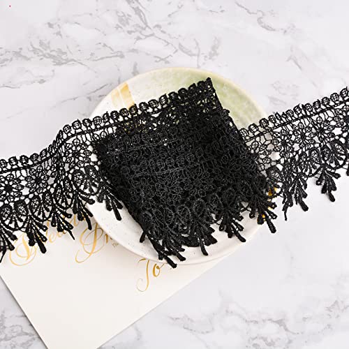 URROMA 5 Rolls Lace Edge Trim for Sewing Black Lace Trim Wide Ribbon Trim Lace for Sewing DIY Wedding Dress Embellishment Party Decoration - Image 4