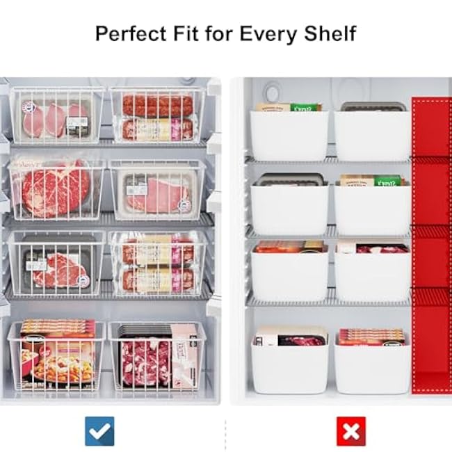 Freezer Baskets, 4 Pack Small Freezer Baskets for Upright Freezer, Wire Basket for Cabinets, Pantry, Bathroom, Countertop, White
