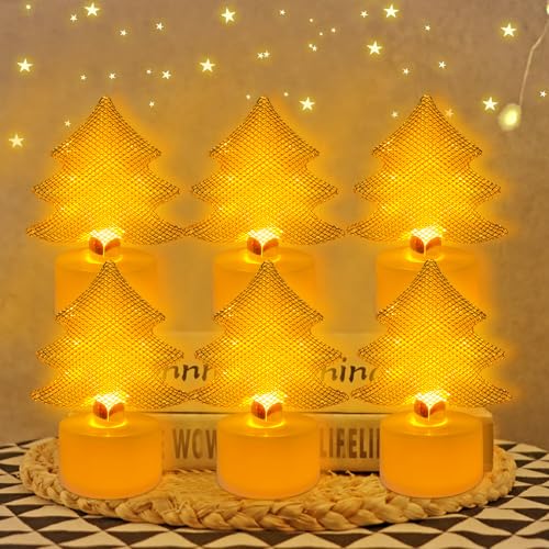 6 Stück Weihnachten LED Teelichter Metall, LED Kerzen Mit Batterie,...