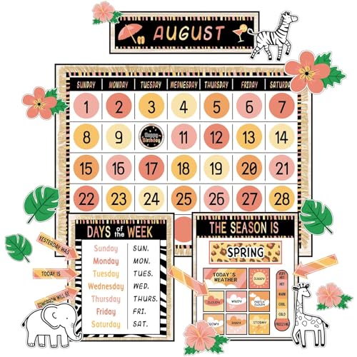 Safari Jungle Animal Calendar Bulletin Board Set Simply CTP Bulletin Board Calendar Seasons Weather Chart Animal Classroom Decoration with Season