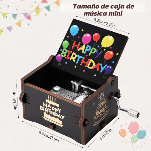Miniatura 7 de Qzakce Cajas Musicales De Madera Manivela Caja De Música Happy Birthday Retro Music Box Mejor Regalo Para Cumpleaños Navidad Para Pareja Familia Amigos, Negro
