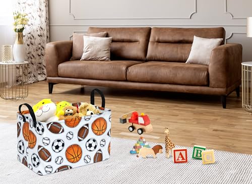 Image of Football Pattern Storage Basket Gift Laundry Bins Collapsible Storage Baskets Box Laundry Nursery Hamper for Home and Office Decoration with Handles