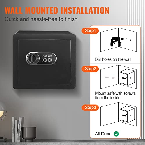VEVOR Safe Tresor 1,2 Kubikfuß, Möbeltresor mit Feuerfester Geldtasche, Passwort & Schlüssel Digitaler Heimtresor Herausnehmbares Regal, Innenschrank, Wandtresor für Bargeld, Schmuck, Dokumente usw.