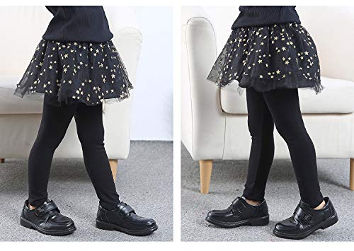 Little Girls Footless Leggings With Tutu Ruffle Twinkle Star Skirt Stretchy Cotton Pantskirt(Black,5T) #TOP3