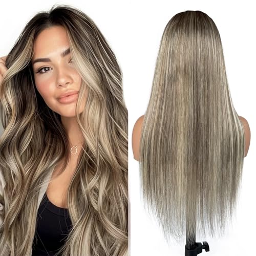 13x6 Lace Front Wigs Human Hair, Ombre Brown to Ash