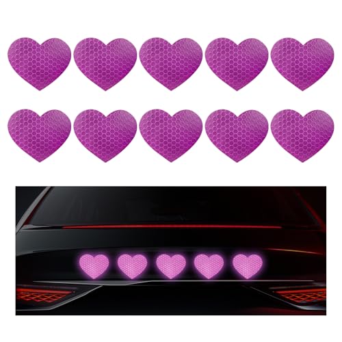 Image of 10PCS Vinyl Decal for Cars, High Intensity Reflective Sticker Night Safety Sign Bumper Decals, Waterproof Grid Vinyl Stickers Scratch Cover for Auto Window Laptop (Heart, Purple)