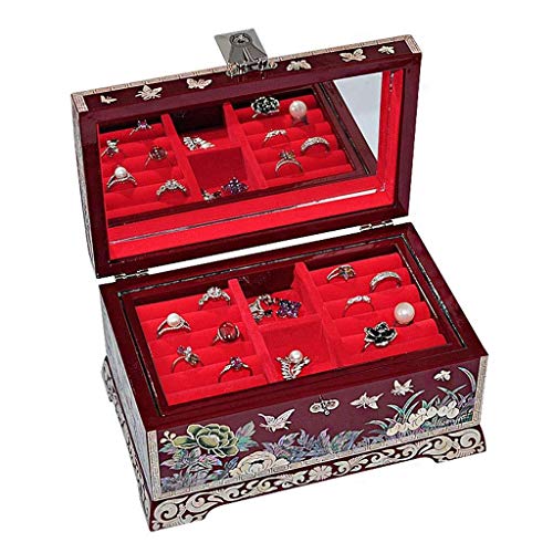 ZRONGQF Girls Jewelry Box Jewelry case Jewellery Boxes Wooden Classic Portable Jewellery Chest with Mirror 2 Layers Jewellery Storage Box for Wedding Engagement Gift