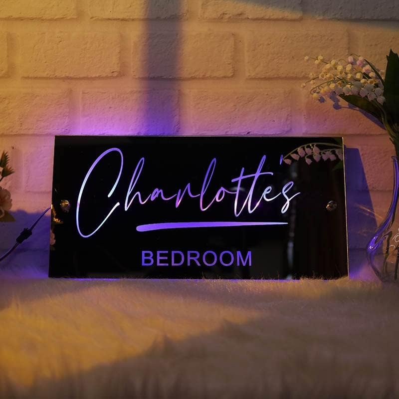 Miniatura 7 de Espejo con nombre personalizado, lámpara colgante de pared, letrero personalizado para arte luz RGB, letreros nocturnos de neón montados, decoración