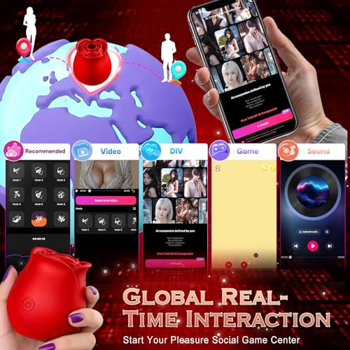 Image of App Controlled Rose Toy Clitoral Stimulator, Suction & Vibration Bluetooth Vibrator, Rechargeable Silicone Personal Massager for Women, Magnetic Charging, Storage Pouch Included