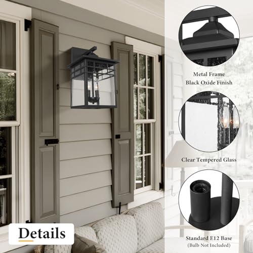 Image of Outdoor Light Fixture Wall Mount, Black Exterior Light Fixture Wall Sconces with Seeded Glass for Front Porch, Large Waterproof Outdoor Square Wall Lantern Outside for House Doorway