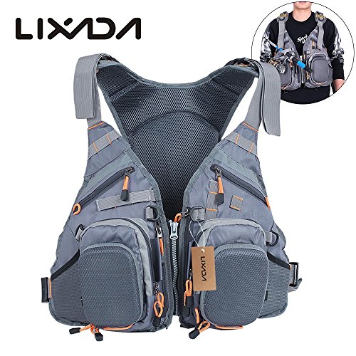 Laurio Colete e mochila 3 em 1 malha de pesca com mosca respirável colete salva-vidas de segurança p