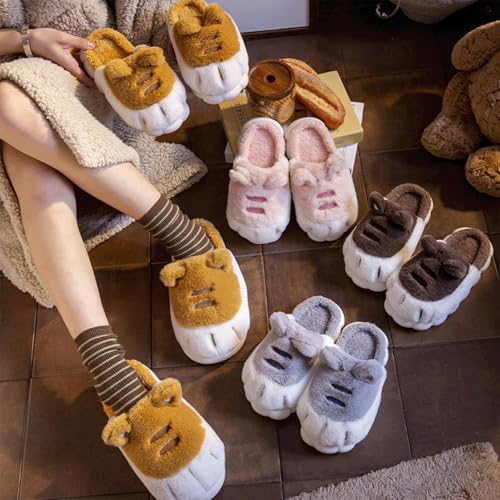 Cat Paw Slippers 3D Furry Cartoon Slides Closed Toe Non Slip Cute Cozy Slip On Warm Winter Gifts for Women2