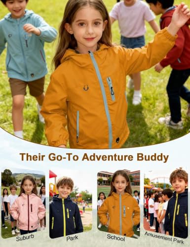 Image of Venzina Kids' Adventure-Ready Windproof Jacket Thermal-Insulated & Water-ResistantFixed Hood for Hiking, Camping, School