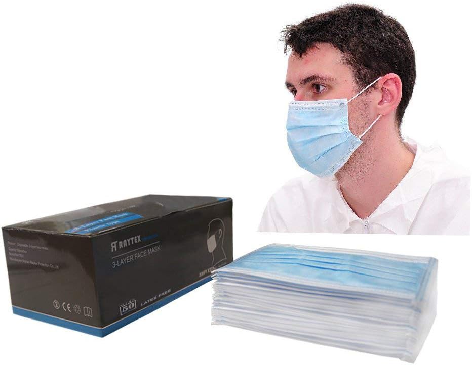 Raytex Dust Allergy Flu Masks-Nelson-Certified-50/bx 3-Ply Superior Disposable Latex Free Face Mask, Breathable and Comfortable with Premium Elastic Ear Loop for Medical Dental Surgical (Blue)