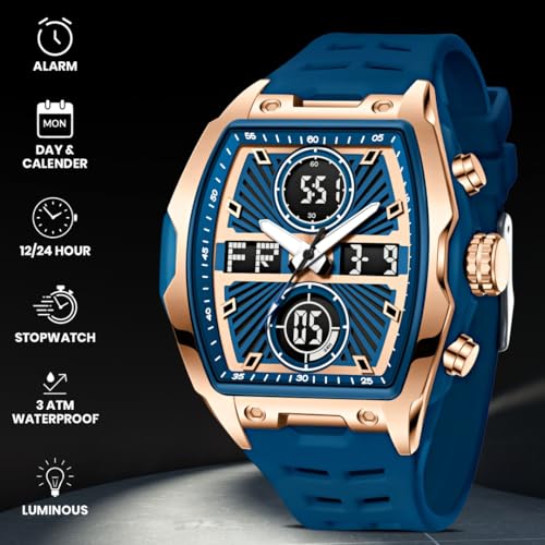 Image of V2A Impact-KUBIX 5410 Analog-Digital Watch for Men | Trendy Tonneau Shape | Bold Fashion Performance Watch with 3 Time Zones, Countdown, 50M Water Resistance, Alarm & Stopwatch