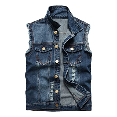 Gilet Jeans Uomo Vintage, Giacca Senza Maniche Uomo, Gilet in Denim di Moda Maschile Motociclista con Cerniera Maschile Jean Fertilizzante Plus Size Giubbino Jeans per Capispalla Fotografia Moto