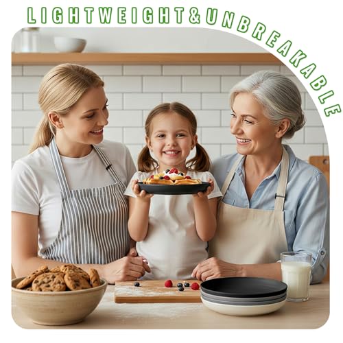 Image of 8In Wheat Straw Small Plates, 6PCS Resuable Deep Plates, GreyStone