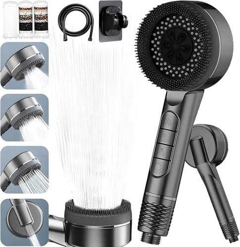 Filtered Shower Head with Handheld High Pressure 5 Spray Mode Showerhead with Filters Showerhead with ON/Off Switch and Shower Bracket for Hard Water