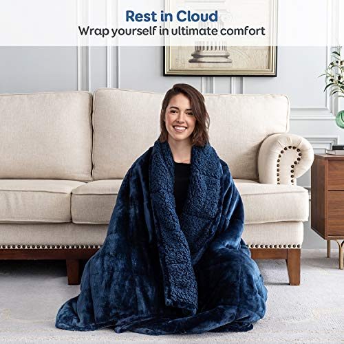 Image of Cottonblue Sherpa Fleece Weighted Blanket 15 lbs for Adults, Warm Flannel Cozy Plush Bed Weighted Throw Blankets,Soft Fuzzy Winter Heavy Blankets Full Twin Size 48 x 72 inches for Sofa, Navy Blue