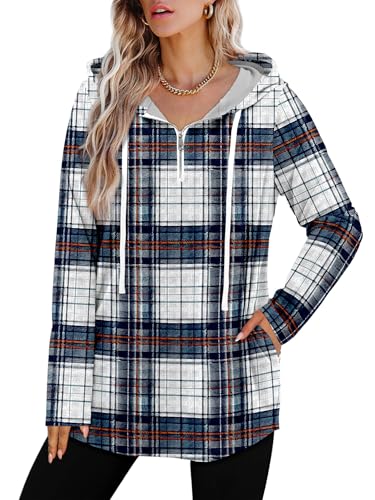 BETTE BOUTIK Womens Quarter Zip Tunic Hoodies Pullover Long Hooded Sweatshirts S-3XL