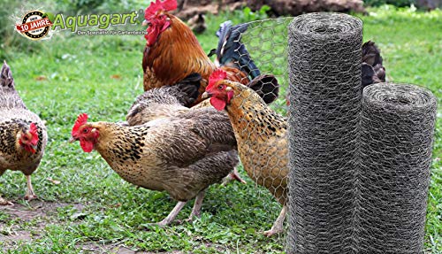 Aquagart Maschendrahtzaun Sechseckgeflecht verzinkt I Hühnerzaun Kaninchendraht Hasengitter feinmaschig 25mm x 25 mm I 6-Eck Drahtgeflecht 0,9 mm IHasendraht (verzinkt 100cm, 20m)