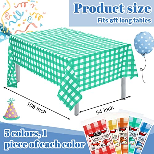 Panelee 5 Pack Assorted Color Disposable Checkered Plastic Tablecloths 54 X 108 Inch Gingham Rectangle Table Cover Decorative Buffalo Plaid Picnic Table Cloth For Party Birthday Wedding Picnic Home #TOP1