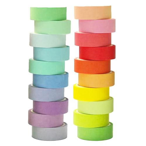 Juego de 20 rollos de cinta Washi cinta adhesiva de color arcoíris Washi de 0591in de ancho cinta decorativa para diario de viñas libros