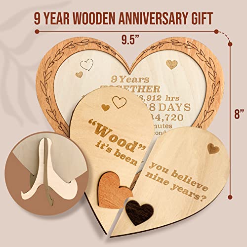 Stofinity 9 Year Anniversary Wood Gifts For Her Him - 9Th Wedding Gifts Anniversary For Husband Wife, Nine Years Anniversary For Married Couple, 9 Years Of Marriage Wood Heart Plaque Decoration Ideas #TOP1