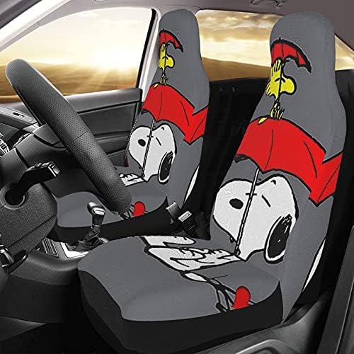 Amazon カーシートカバー スヌーピー レザー 防水 普通車用 人気 送風 合成皮革 汎用 丸洗いできる カー用品 100 通気性 座布団 軽 自動車 フロント カー用品 前席 おしゃれ 2 Pcs シートカバー 車 バイク