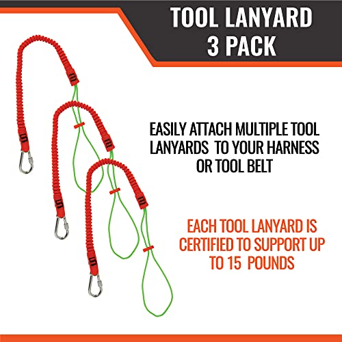 Malta Dynamics Tool Tether Lanyard With Carabiner Attachment, 53" Expansion, Adjustable Loop End #TOP4